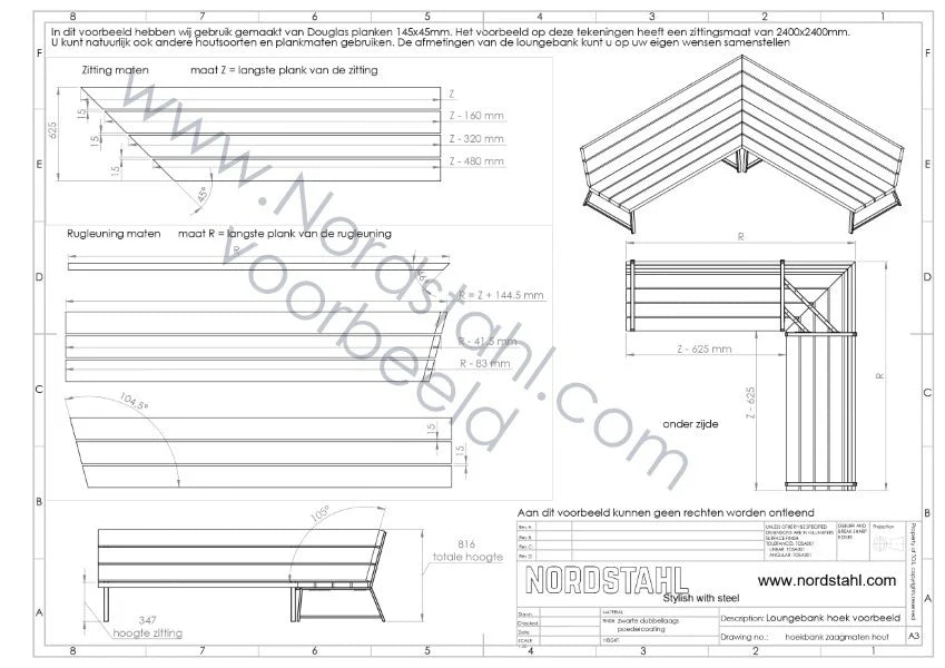 Lounge hoekbank frame zwart