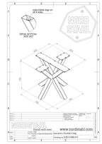 Technische tekening van Nordstahl Double X leg tafelpoot