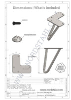 Technische tekening van Nordstahl Hairpin meubelpoot wit