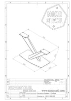 Technische tekening van Nordstahl Twisted V coffee leg tafelpoot