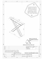 Technische tekening van Nordstahl X leg tafelpoot